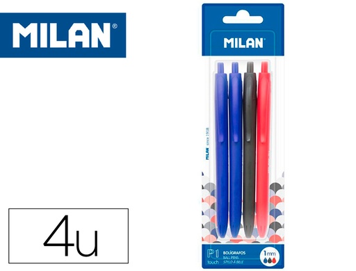 [9161337] MILAN - Boligrafo p1 retractil 1 mm touch blister de 4 unidades colores surtidos (Ref. BWM10254)
