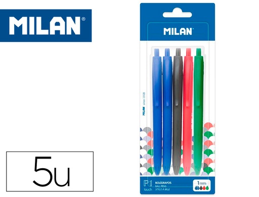 [2161335] MILAN - Boligrafo p1 retractil 1 mm touch blister de 5 unidades colores surtidos (Ref. BWM10321)