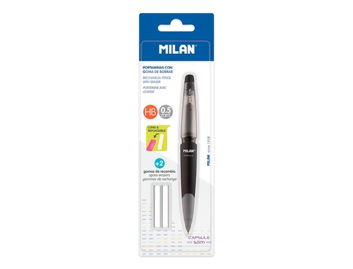 [2161338] MILAN - Portaminas capsule slim 0,5 mm + 2 recambios de goma en blister (Ref. BYM10355)