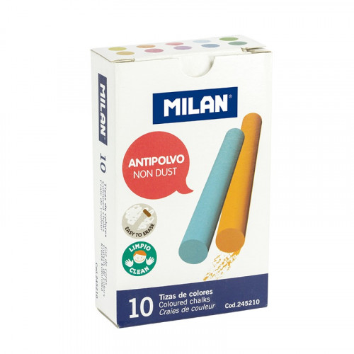 [9932134] MILAN - TIZAS COLOR ANTIPOLVO CARBONATO CÁLCICO CAJA DE 10 (Ref.245210)