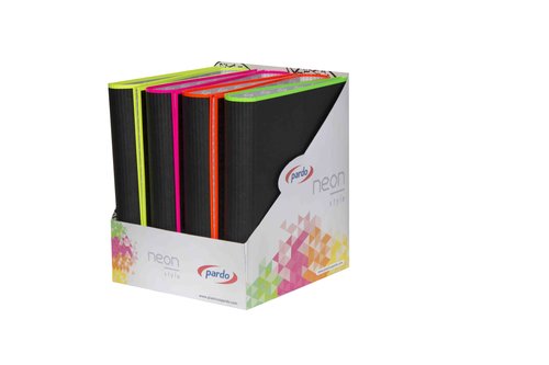 [2075034] PARDO - CARPETA 4 ANILLAS 40MM Cartón FORRADO DIN A4 LOMO CURVO CON BORDE NEON COLORES SURTIDOS EXPOSITOR DE 8 (Ref.995418)