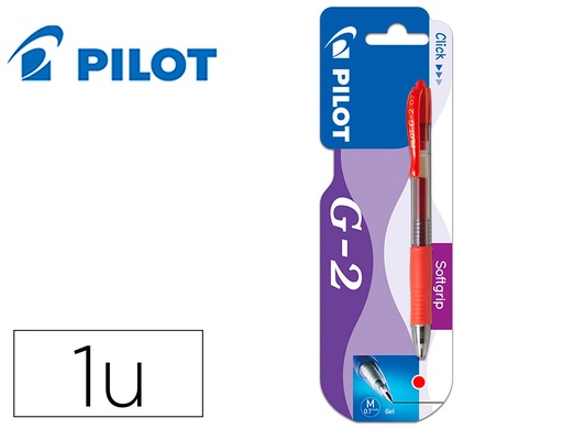 [2161351] PILOT - Boligrafo g-2 rojo tinta gel retractil sujecion de caucho en blister (Ref.BG2R)