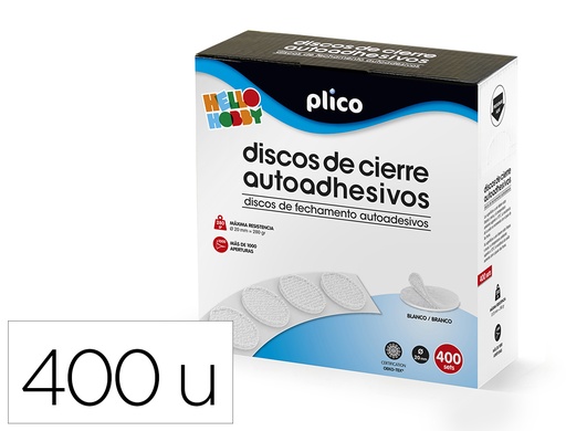 [2162914] PLICO - Disco de cierre velcro autoadhesivo 20 mm diametro color blanco caja de 400 unidades (Ref. 13334)