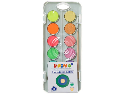 [2155749] PRIMO - Acuarela 8 colores metal + 4 colores neon con pincel y paleta de mezcla estuche de plastico (Ref. 115A12FM)