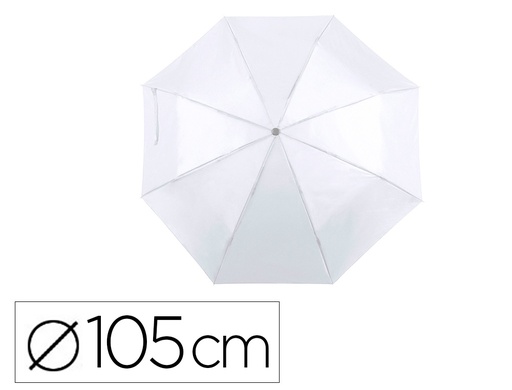 [2162941] Paraguas de poliester blanco 105 cm de diametro mango suave de madera apertura manual cierre con velcro (Ref. 9215 BLANCO)