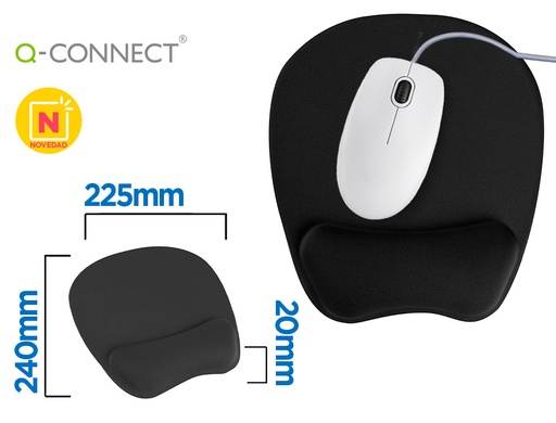 [2155725] Q-CONNECT - Alfombrilla para raton con reposamuñecas ergonomica de gel color negro 225x240x20 mm (Ref. KF17230)