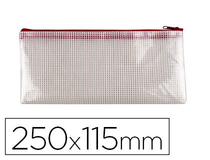 [2152879] Q-CONNECT - BOLSA MULTIUSOS MALLA CHEQUE 250X115 MM APERTURA SUPERIOR CON CREMALLERA ROJO (Ref.KF18668)