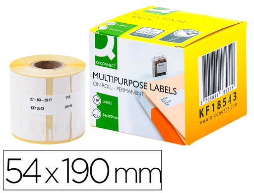 [2063387] Q-CONNECT - Etiqueta adhesiva kf18543 compatible dymo 99019 tamaño 54x190 mm caja con 110 etiquetas (Ref. KF18543)