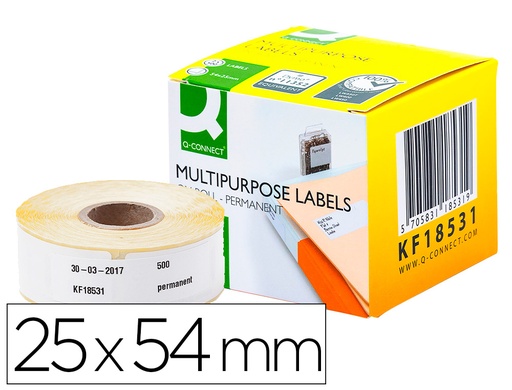 [2063375] Q-CONNECT - Etiqueta adhesiva permanente kf18531 compatible dymo 11352 tamaño 54x25 mm caja con 500 etiquetas (Ref. KF18531)
