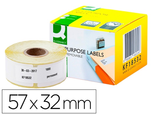 [2063376] Q-CONNECT - Etiqueta adhesiva removible kf18532 compatible dymo 11354 tamaño 57x32 mm caja con 1000 etiquetas (Ref. KF18532)
