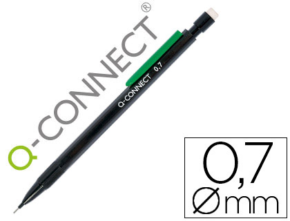 [2150180] Q-CONNECT - PORTAMINAS 0.7 MM CON 3 MINAS CUERPO NEGRO CON CLIP VERDE (Ref.KF01345)