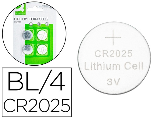 [2162777] Q-CONNECT - Pila tipo boton litio cr2025 3v blister de 4 unidades (Ref. KF14559)