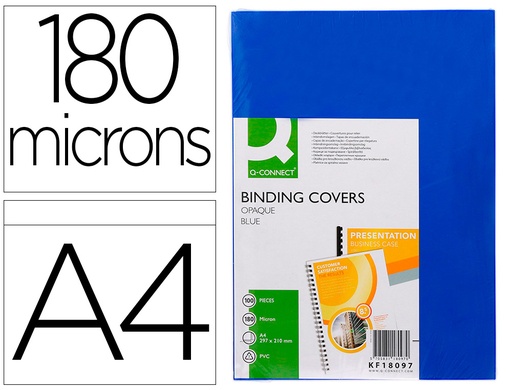 [2154666] Q-CONNECT - Tapa de encuadernacion pvc din A4 opaca azul 180 micras caja de 100 unidades (Ref. KF18097)