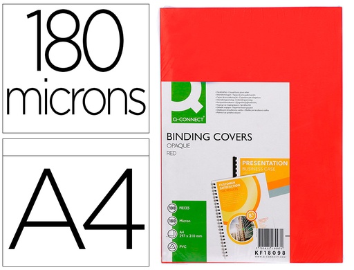 [2154667] Q-CONNECT - Tapa de encuadernacion pvc din A4 opaca rojo 180 micras caja de 100 unidades (Ref. KF18098)