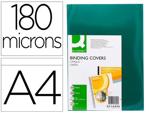 [2154668] Q-CONNECT - Tapa de encuadernacion pvc din A4 opaca verde 180 micras caja de 100 unidades (Ref. KF18099)