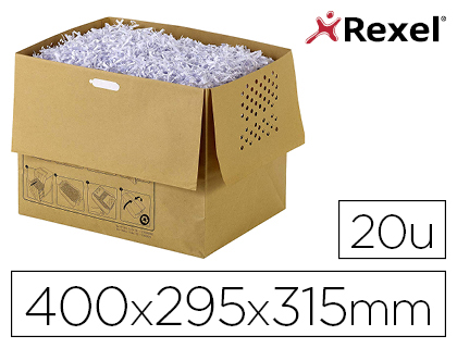 [9153671] REXEL - Bolsa de residuos reciclable para destructora auto+300x capacidad 40 l pack de 20 unidades 400x295x315 mm (Ref. 1765029EU)
