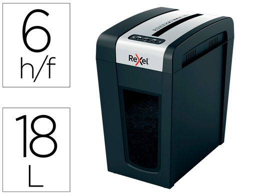 [2160269] REXEL - Destructora de documentos secure mc6-sl eu capacidad 6 hojas grapas clips tarjetas y cd 18 l (Ref. 2020133EU)
