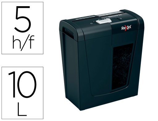 [2160265] REXEL - Destructora de documentos secure s5 eu capacidad 5 hojas grapas clips tarjetas y cd papelera 10 l (Ref. 2020121EU)
