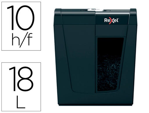 [2160267] REXEL - Destructora de documentos secure x10 eu capacidad 10 hojas grapas clips tarjetas y cd 18 l (Ref. 2020124EU)
