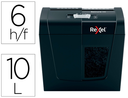 [2160266] REXEL - Destructora de documentos secure x6 eu capacidad 6 hojas grapas clips tarjetas y cd (Ref. 2020122EU)