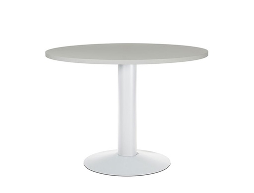 [2150714] ROCADA - MESA DE REUNION MEETING ESTRUCTURA COLUMNA ACERO BLANCO TABLERO MADERA GRIS 100 CM DIAMETRO (Ref.3005ATW02)