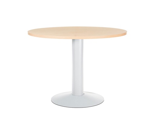 [2150713] ROCADA - MESA DE REUNION MEETING ESTRUCTURA COLUMNA ACERO BLANCO TABLERO MADERA HAYA 100 CM DIAMETRO (Ref.3005ATW01)