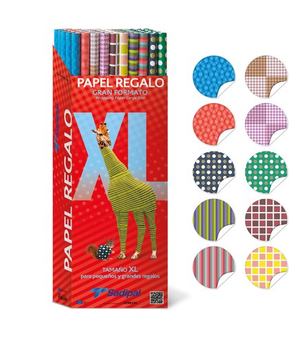 [9935008] SADIPAL - PAPEL FANTASIA VERJURADO XL ROLLO 1X2 MT EXPOSITOR DE 50 UNIDADES SURTIDAS (Ref.11268)