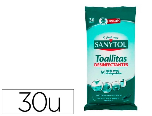 [2160184] SANYTOL - Toallita desinfectante biodegradable paquete de 30 unidades (Ref. 83613)