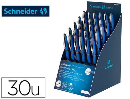 [2162917] SCHNEIDER - Roller one hybrid punta conica 0,5 mm expositor de 30 unidades colores surtidos 168x315x218 mm (Ref. SH304742)