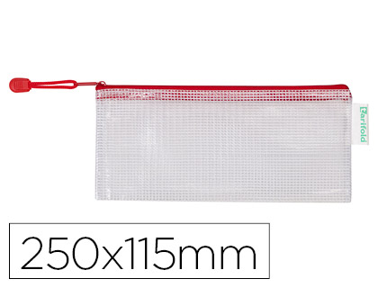 [2152483] TARIFOLD - Bolsa multiusos pvc 250x115 mm apertura superior con cremallera portaboligrafo y correa color rojo (Ref. 509043)