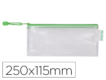 [2152484] TARIFOLD - Bolsa multiusos pvc 250x115 mm apertura superior con cremallera portaboligrafo y correa color verde (Ref. 509045)