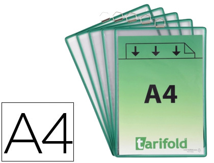 [2152270] TARIFOLD - Funda para colgar din A4 pvc con anilla marco verde pack de 5 unidades (Ref. 154505)