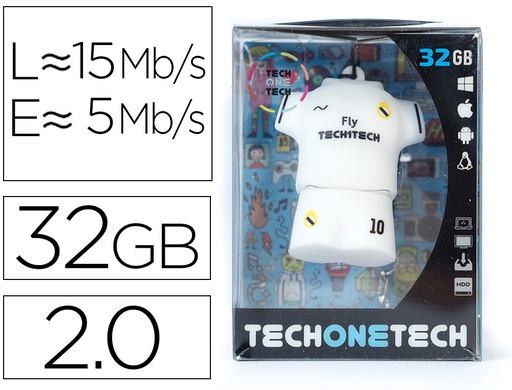 [2161836] TECH ON TECH - Memoria usb equipacion futbol merengue 32 gb (Ref. TEC50235-32)