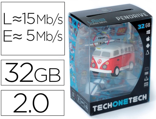 [2161862] TECH ON TECH - Memoria usb hippy van bang camper 32 gb (Ref. TEC5147-32)
