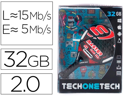 [2161839] TECH ON TECH - Memoria usb raqueta padel roja 32 gb (Ref. TEC5046-32)