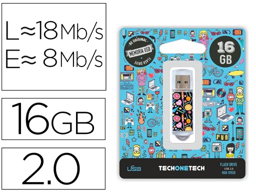 [2155388] TECHONETECH - Memoria usb flash drive 16 gb 2.0 candy pop (Ref. TEC4001-16) (Canon L.P.I. 0,24€ Incluido)