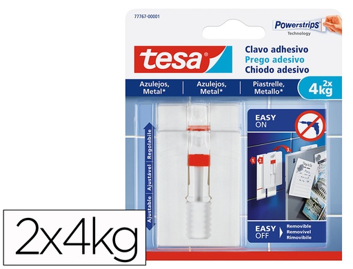 [2160544] TESA - Clavo autoadhesivo sujecion hasta 4 kg uso azulejos removible blister de 2 unidades (Ref. 77767-00001-00)