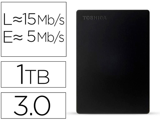 [2160399] TOSHIBA - Disco duro externo canvio slim hdd 2,50\" 5.000 mbit/s usb 3.0 1 tb color negro (Ref. HDTD310EK3DA) (Canon L.P.I. 6,45€ Incluido)