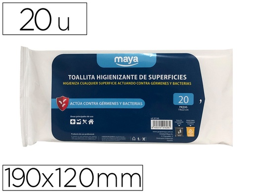 [9159502] Toallita desinfectante para superficies medidas 190 x 120 mm pack 20 unidades (Ref. DJ-0145)