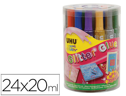[2079163] UHU - Purpurina pegamento glitter glue mix bote 24 unidades colores surtidos 20 ml (Ref. 39051)