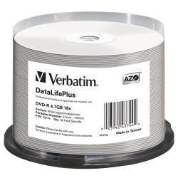 [9928083] VERBATIM - DVD-R, 4,7GB, 16X, 50 PACK SPINDLE, DATALIFE PLUS WIDE INKJET PRINTABLE PROFESSIONAL (Incluye Canon LPI de 10,5 €) (Ref.43744)