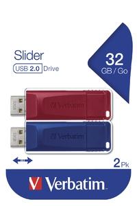 [9929150] VERBATIM - USB DRIVE 2.0 SLIDER MULTIPACK 2X32GB (ROJO/AZUL) (Incluye Canon LPI de 0,48 €) (Ref.49327)