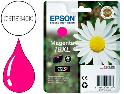 [9057670] EPSON - Cartuchos ORIGINALES Inyección De Tinta T18XL MAGENTA EXPRESSION HOME XP-102 XP-205 XP-305 XP-405 CAPACIDAD 470 PAG (Ref.C13T18134010)