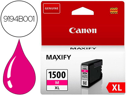 [9152637] CANON - Cartuchos ORIGINALES Inyección De Tinta MAXIFY PGI1500 XL M AA - MB2050 / MB2150 / MB2155 / MB2350 / MB2750 / MB2755 MAGENTA (Ref.9194B001)