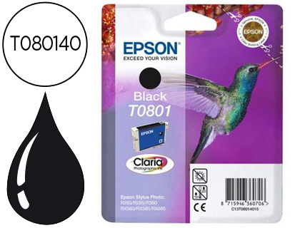 [9038116] EPSON - Cartuchos ORIGINALES Inyección De Tinta T0801 Negro Blister (Ref.C13T08014011)