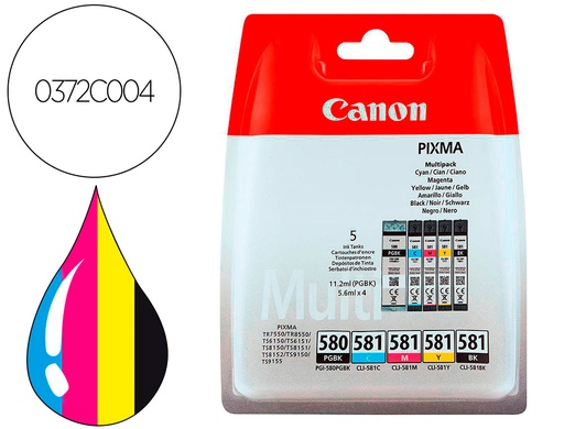 [9162395] CANON - Ink-jet pixma cli 571 multipack de 4 colores negro / amarillo / cian / magenta (Ref. 0372C004)