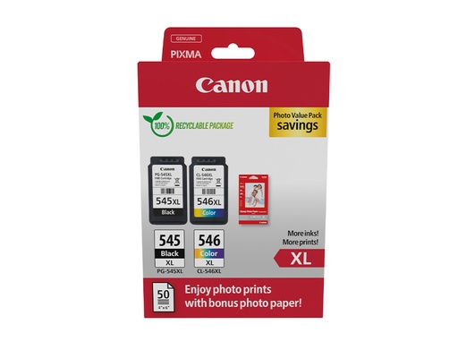 [9162793] CANON - Ink-jet photo value pack negro color pg-545xl + cl564xl + 50 hojas pixma mg2450 / 2550 (Ref. 8286B006)