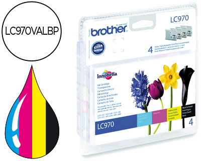 [9039025] BROTHER - Cartuchos ORIGINALES Inyección De Tinta LC-970 Negro/Amarillo/Cyan/Magenta Multipack 4 Blister (Ref.LC970VALBP)