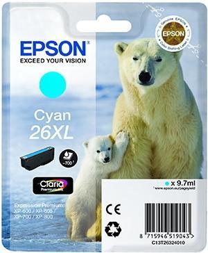 [9090852] EPSON - cartucho inyección cián 9,7ml 700 páginas 26XL XP-600/605/700/800 (Ref.C13T26324012)