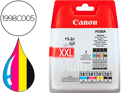 [2152585] CANON - INK JET PGI-580/CLI-581 XXL PIXMA PARA TS6150 / TS8150 /TR7550 / TR8550 MULTIPACK NEGRO AMARILLO CIAN (Ref.1998C005)